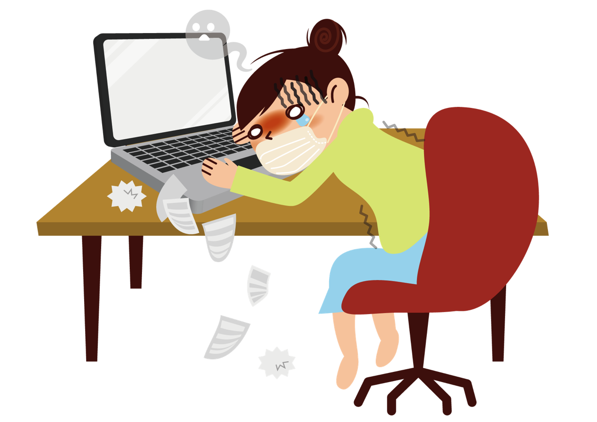 可愛いイラスト無料 インフルエンザ 女性 仕事 ノートパソコン Free Illustration Influenza Woman Work Laptop 公式 イラストダウンロード