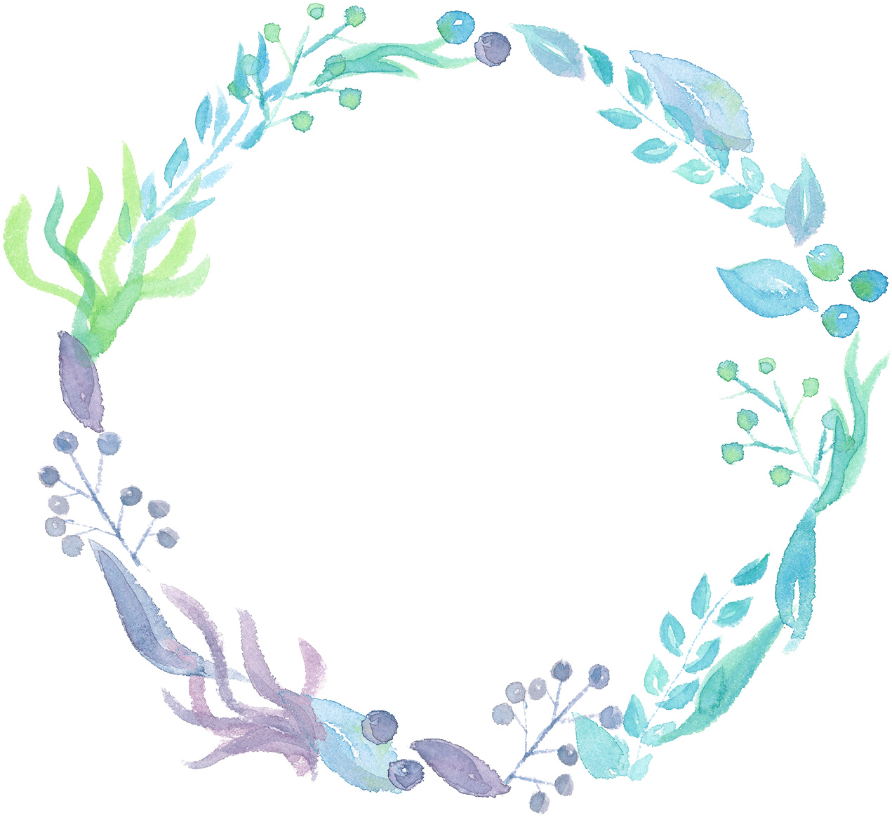 手書きイラスト無料 水彩 葉っぱ 円フレーム 青色 公式 イラスト素材サイト イラストダウンロード