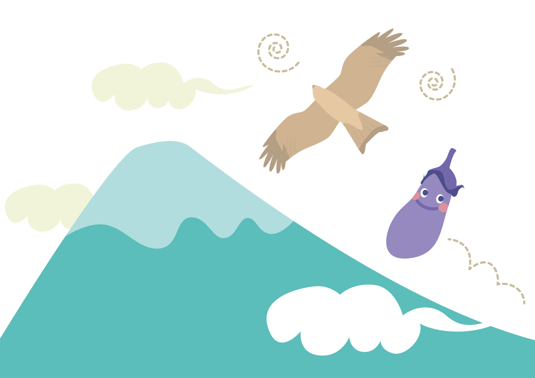 お正月イラスト無料｜一富士二鷹三茄子 − free illustration New Year Mount Fuji hawk eggplant