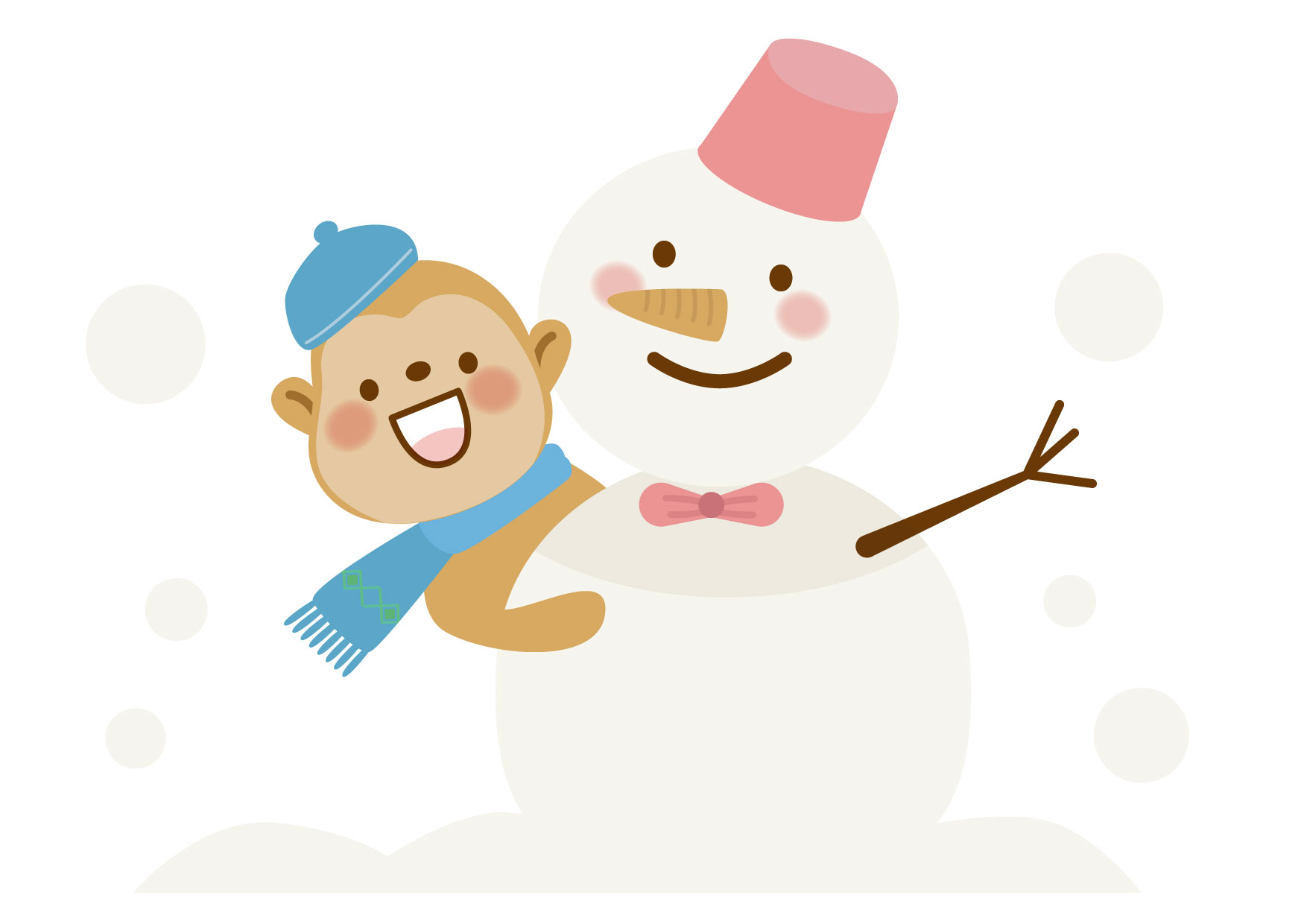 可愛いイラスト無料｜さる　雪だるま − free illustration New Year’s Monkey Snowman