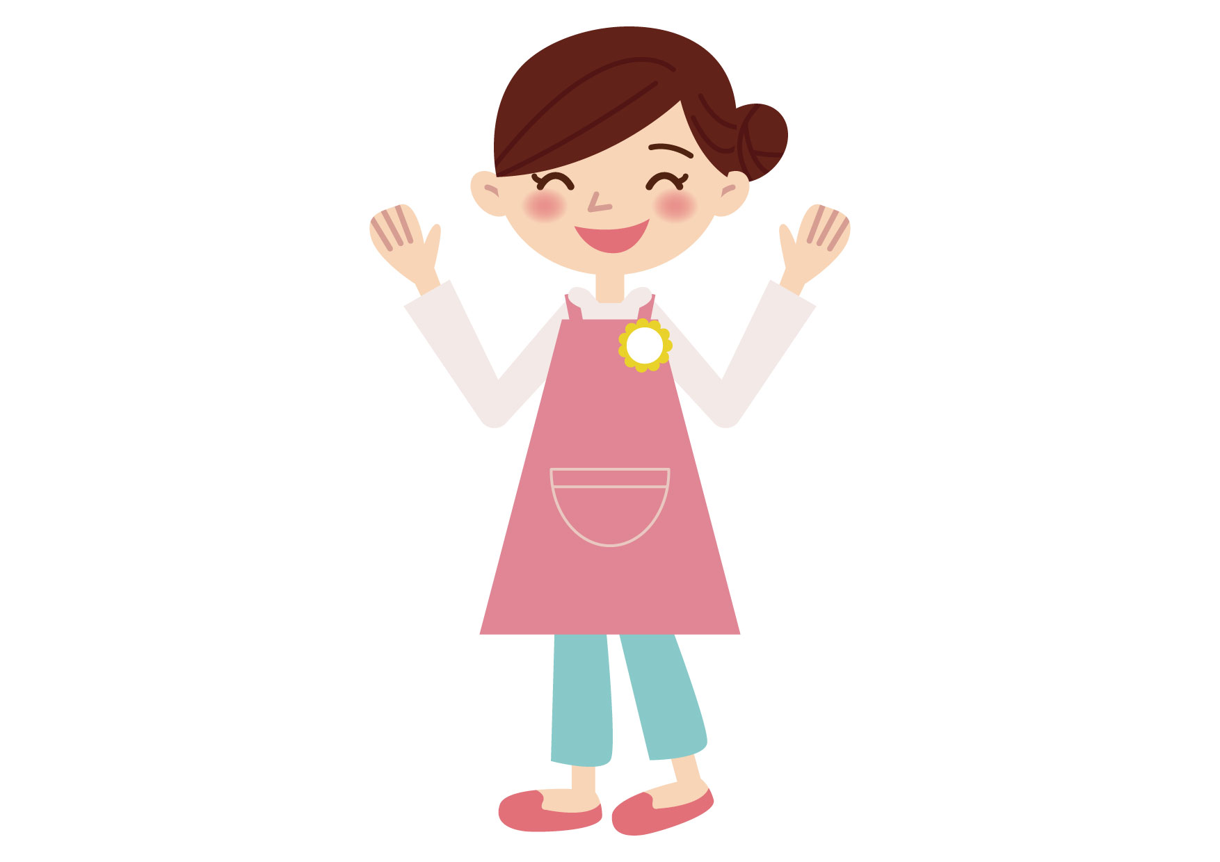 可愛いイラスト無料｜保育士　笑顔　両手　ポーズ − free illustration Nursery teacher smile, both hands pose