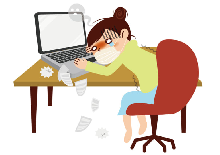 可愛いイラスト無料 インフルエンザ 女性 仕事 ノートパソコン Free Illustration Influenza Woman Work Laptop 公式 イラスト素材サイト イラストダウンロード