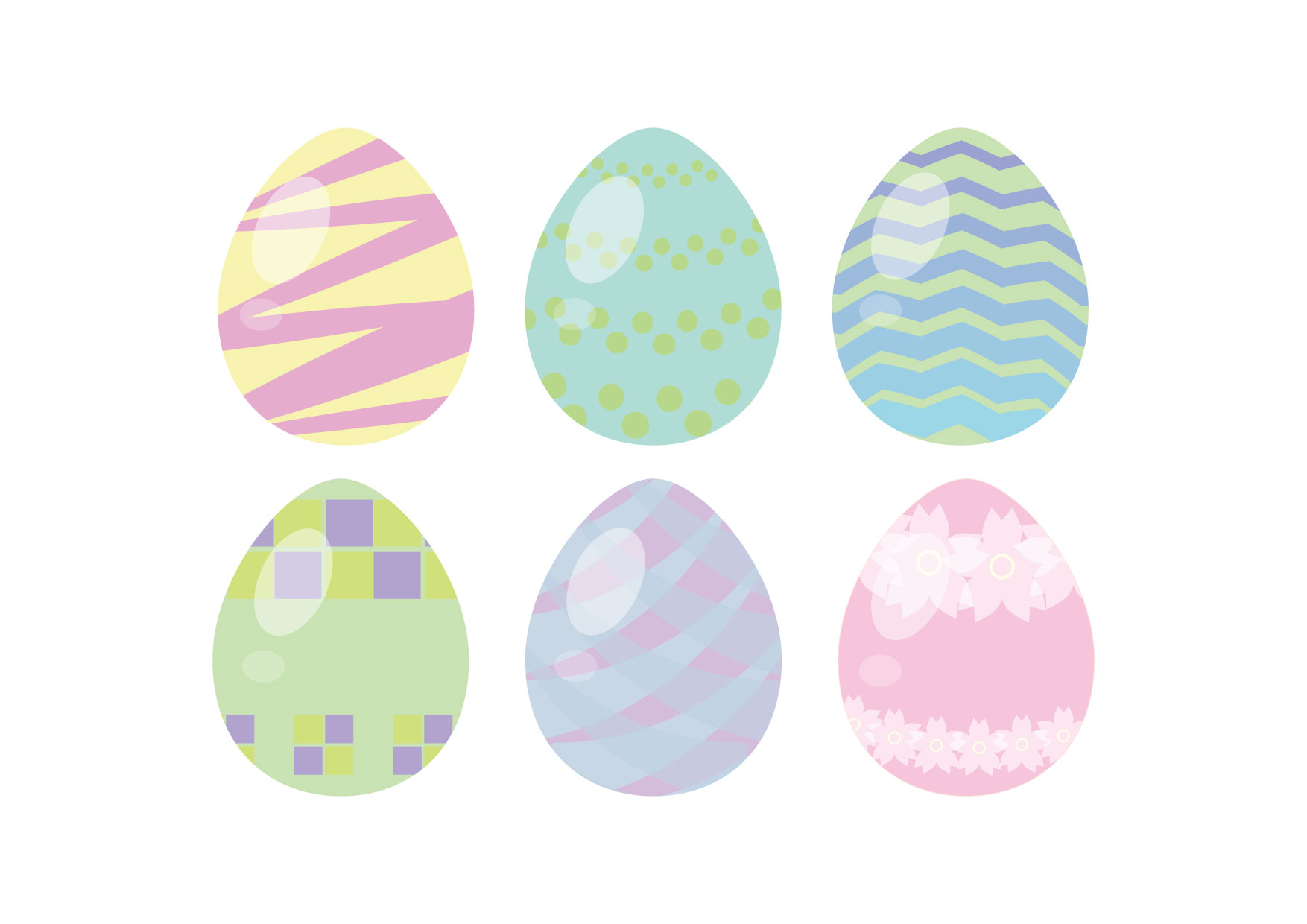 可愛いイラスト無料｜イースターエッグ　6つ − free illustration 6 Easter eggs