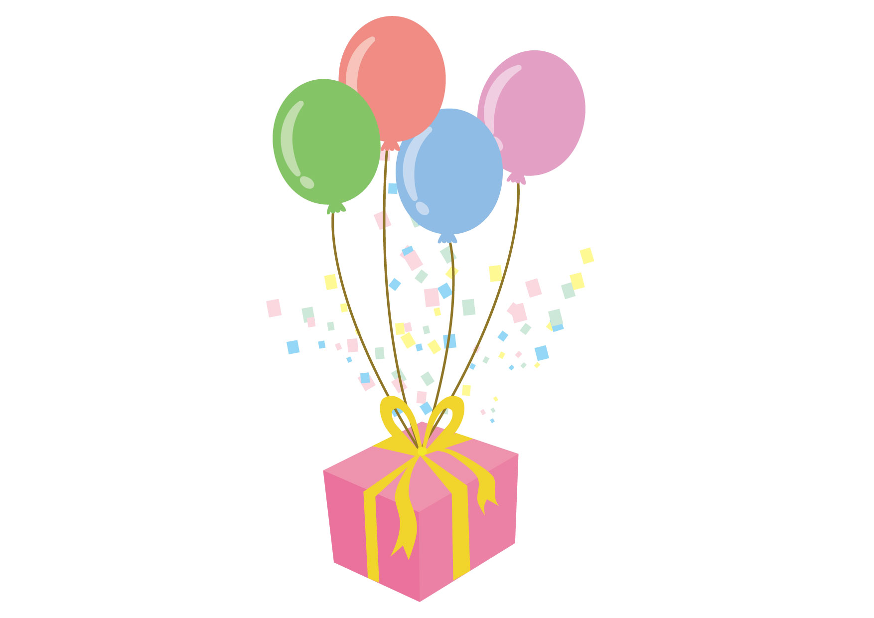 可愛いイラスト無料｜風船　プレゼント　紙吹雪 − free illustration Balloon gift confetti
