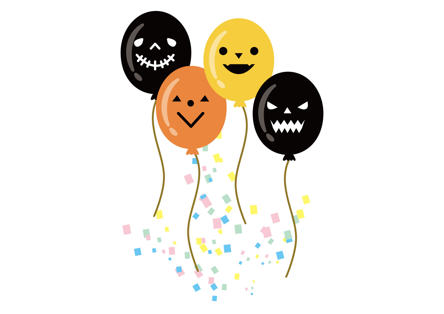 可愛いイラスト無料｜ハロウィン　風船　黒　オレンジ − free illustration Halloween Balloon Black Orange