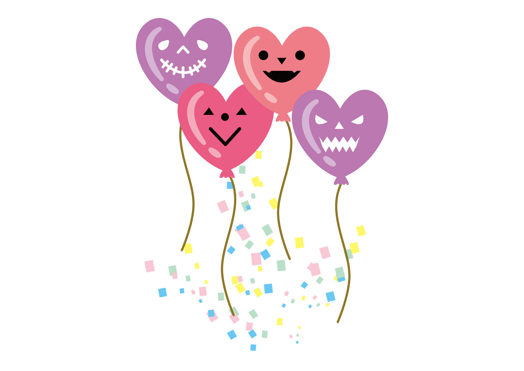 可愛いイラスト無料｜ハロウィン　風船　ハート　ピンク　紫 − free illustration Halloween balloon heart pink purple