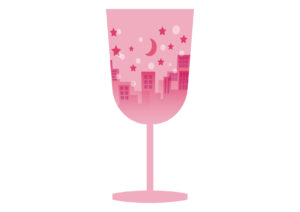 ワイングラス　街並み　ピンク　イラスト　無料