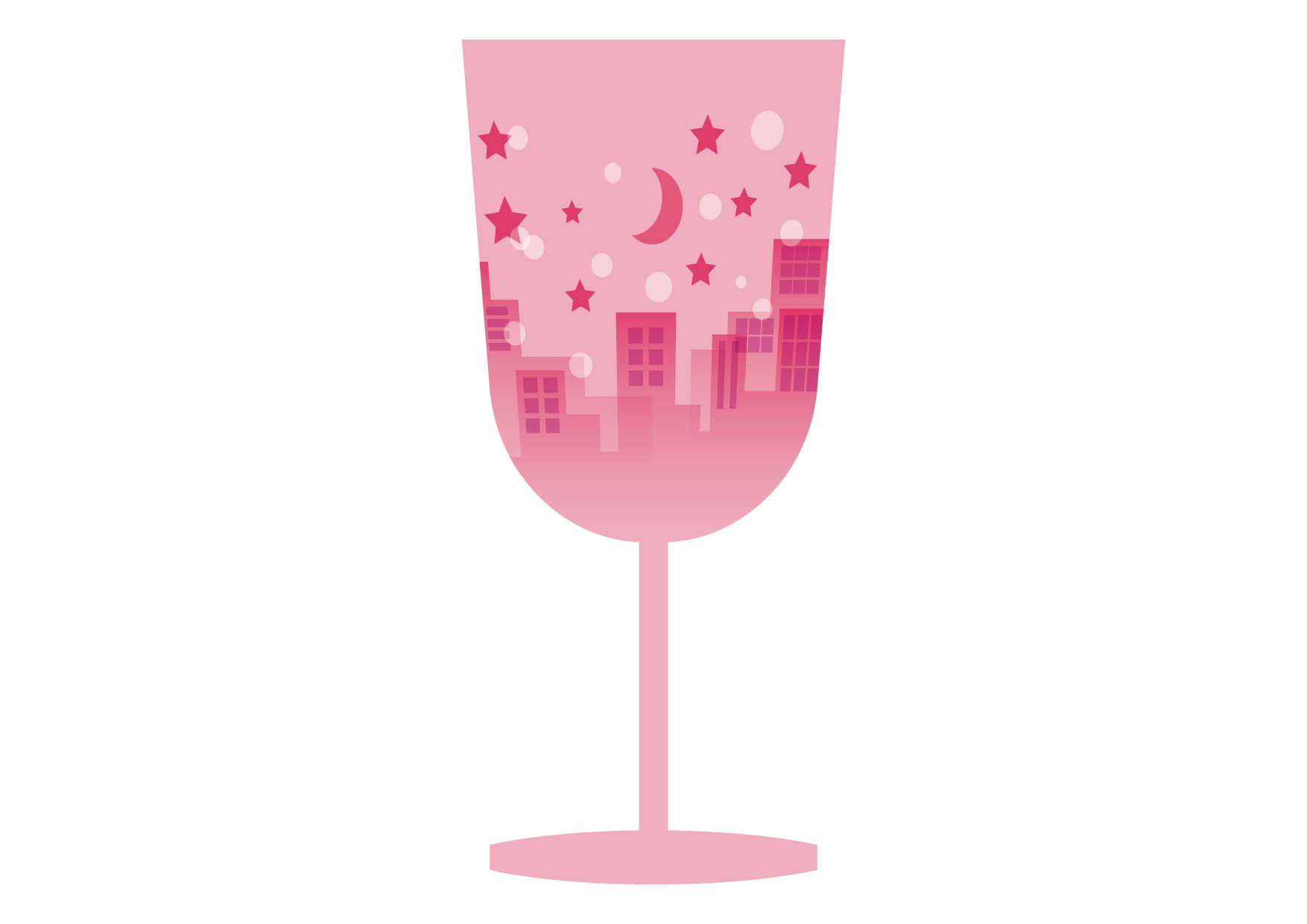 可愛いイラスト無料｜ワイングラス　町並み　ピンク − free illustration Wine glass townscape pink
