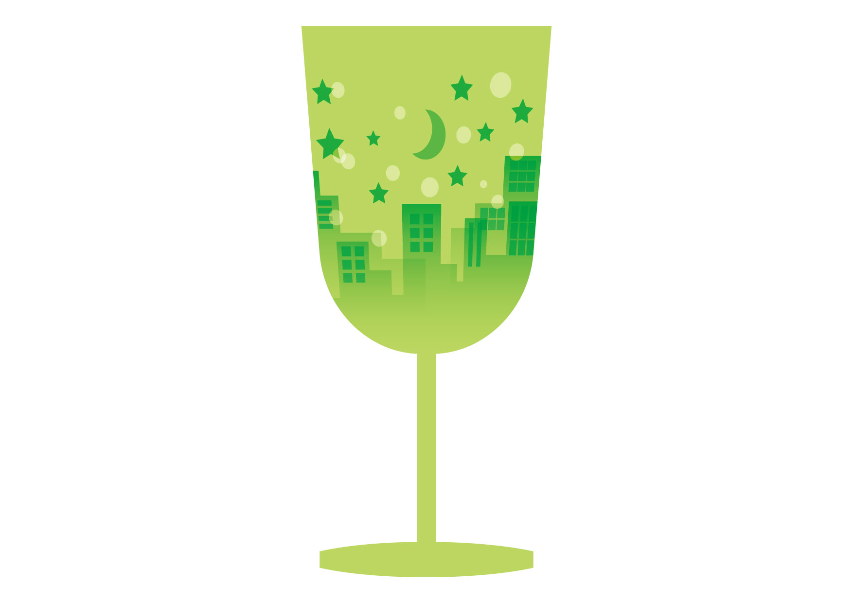 可愛いイラスト無料｜ワイングラス　町並み　緑色 − free illustration Wine glass townscape green