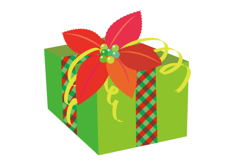 可愛いイラスト無料 クリスマスプレゼント 緑色 ポインセチア Free Illustration Christmas Gift Green Poinsettia 公式 イラスト素材サイト イラストダウンロード