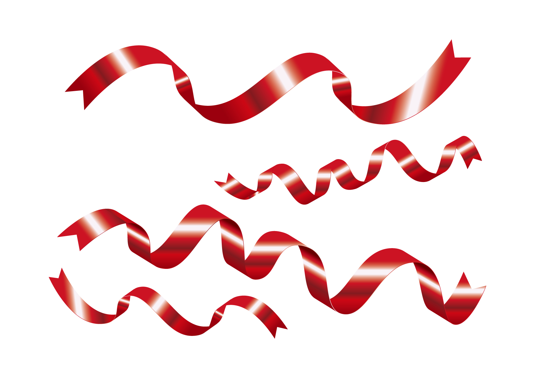 可愛いイラスト無料｜リボン　ひらひら　光沢　赤色 − free illustration Ribbon fluttering gloss red